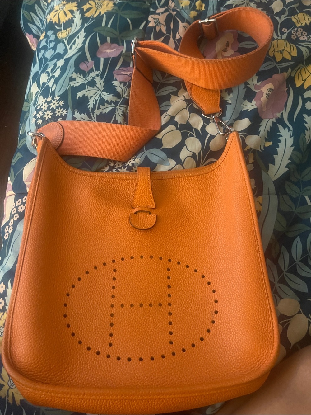 Hermes Orange Evelyne Shoulder Bag with Perforated H